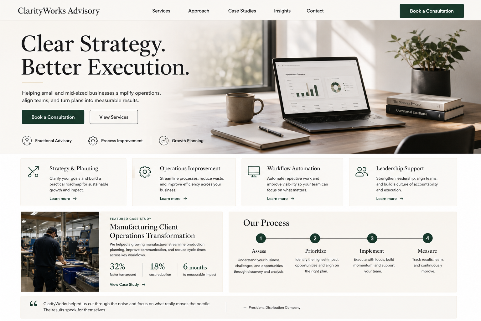 ClarityWorks Advisory website example